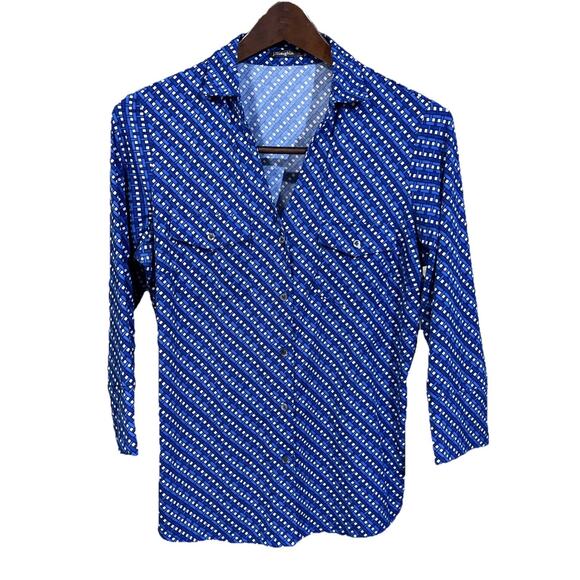 J. McLaughlin Geometric Print Royal Blue Catalina Cloth Blouse Women's Size M - Picture 1 of 10
